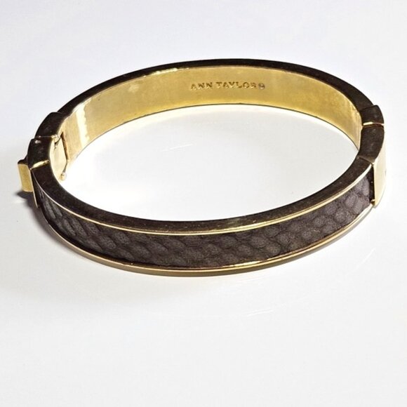 Ann Taylor Hinged Bangle Bracelet, Gold Tone with Snakeskin Design - Picture 1 of 10